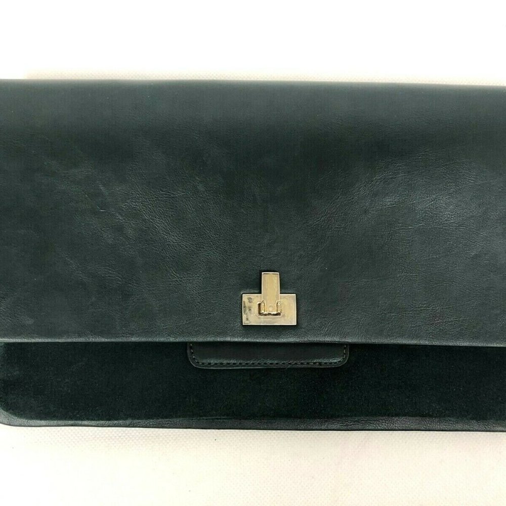The Limited Dark Green Suede / Faux Leather Clutch
